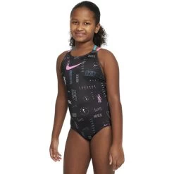 Nike - Girls' Logo Toss Spiderback One Piece (Black)