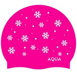 Aqua Pink Snowflakes - Silicone Swim Hat