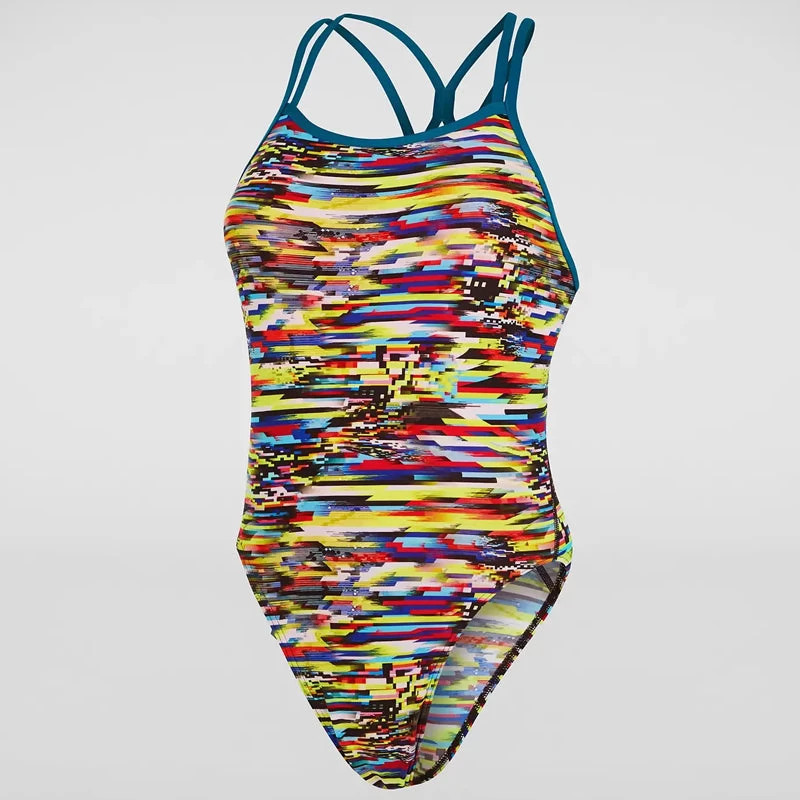 Speedo - Womens Digi Interference Allover Starback Swimsuit - Yellow/Red - Image 7