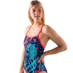 Zone3 - Womens Aztec 2.0 Strap Back Swimsuit (Navy/Red/Blue)